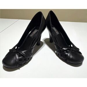 Style & Co Leather Mary Jane Black High Heels with Bow & Woven Design Size 6
